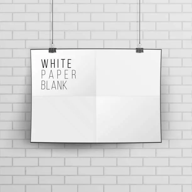 Vector illustration of White Blank Paper Wall Poster Mock up Template Vector. Realistic Illustration. Brick Wall