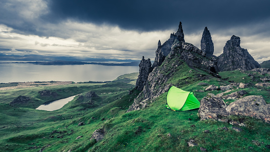 Tent in Old Man of Storr, Scotland, United Kingdom