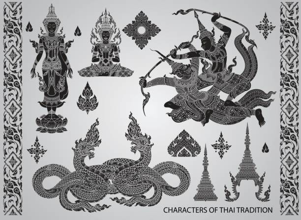 set action characters,thai tradition style vector set action characters,thai tradition style vector brahma illustrations stock illustrations