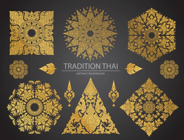 ilustraciones, imágenes clip art, dibujos animados e iconos de stock de conjunto de elementos de arte tailandés, motivos decorativos. arte étnico - thailand