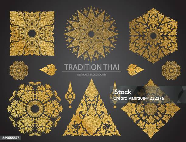 Ensemble Délément De Lart Thaïlandais Motifs Décoratifs Art Ethnique Vecteurs libres de droits et plus d'images vectorielles de Thaïlande