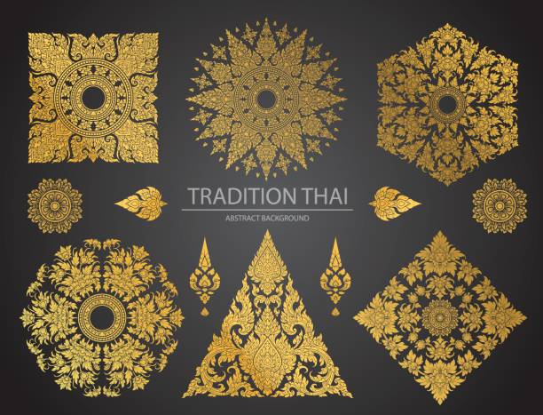 Set of Thai art element, Decorative motifs. Ethnic Art Set of Thai art element, Decorative motifs. Ethnic Art, icon vector thai decor stock illustrations