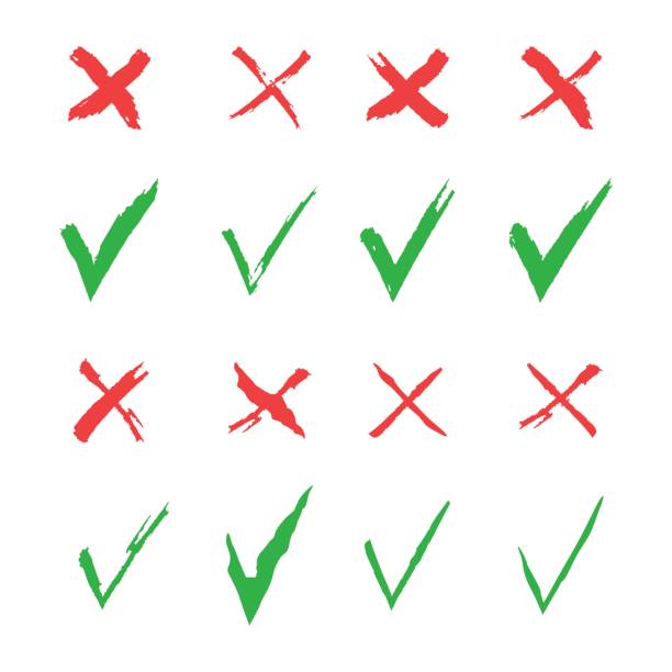 Red cross and green tick vector set. Yes and No icons for websites and applications. Right and Wrong signs isolated on white background. Mark X and V in a flat style Red cross and green tick vector set. Yes and No icons for websites and applications. Right and Wrong signs isolated on white background. Mark X and V in a flat style. negative image technique stock illustrations