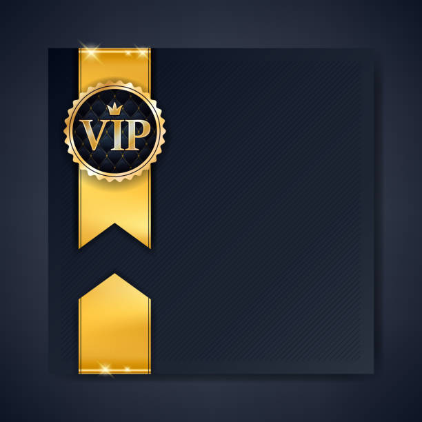 VIP club party premium invitation card poster flyer VIP club party premium invitation card poster flyer. Black and golden design template with copy space. Golden ribbons with round stamp label decorative vector background. upper class stock illustrations