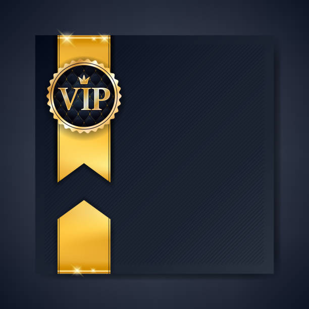 VIP club party premium invitation card poster flyer VIP club party premium invitation card poster flyer. Black and golden design template with copy space. Golden ribbons with round stamp label decorative vector background. first class stock illustrations