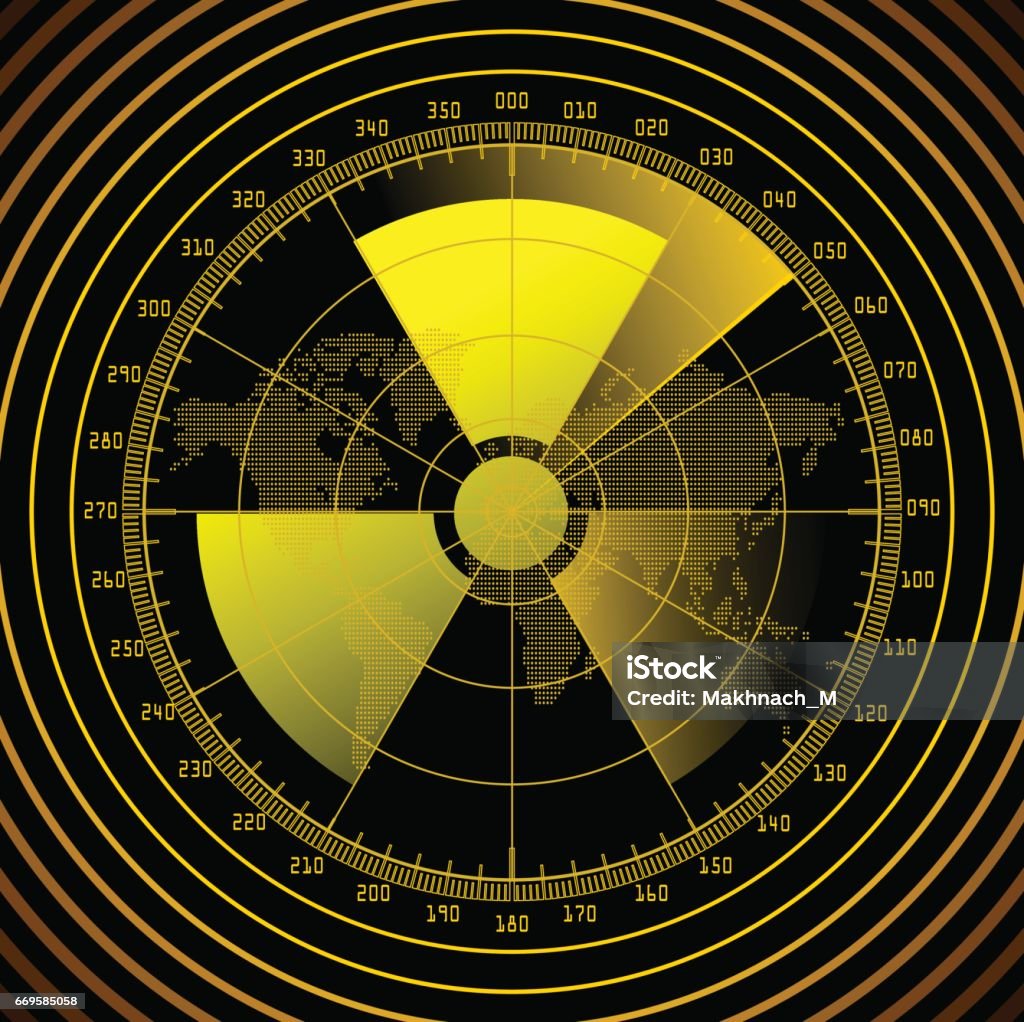 Radar screen with radioactive sign Radar screen with radioactive sign. Vector illustration. Nuclear Weapon stock vector