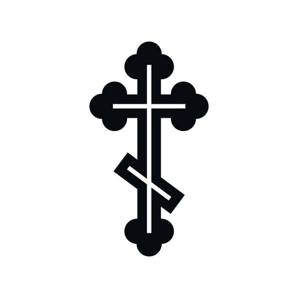 orthodoxe kreuz ikone im einfachen stil - orthodoxes christentum stock-grafiken, -clipart, -cartoons und -symbole