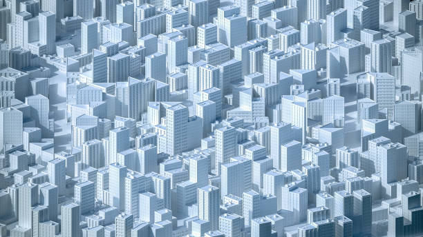 istock Aerial view on the city concept. 3d rendering 669592076