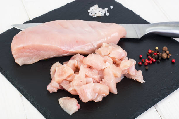 istock Raw chicken fillet, cut into small pieces 669592716