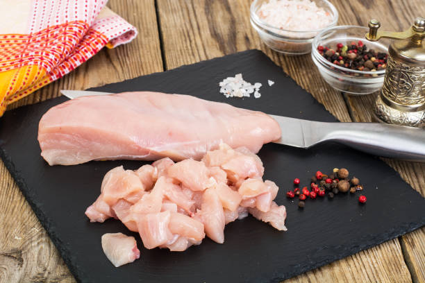 istock Raw chicken fillet, cut into small pieces 669592822