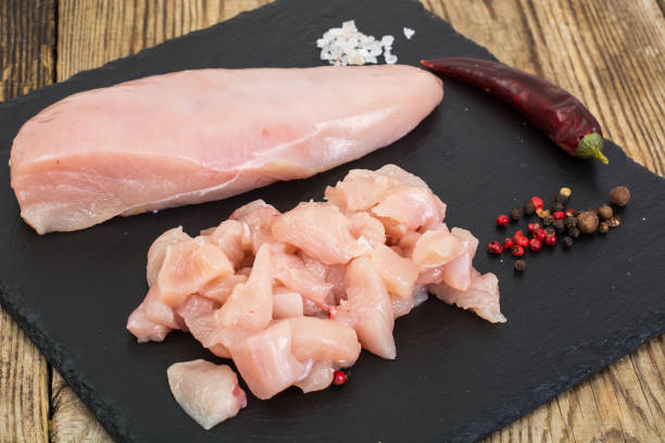 istock Raw chicken fillet, cut into small pieces 669592926