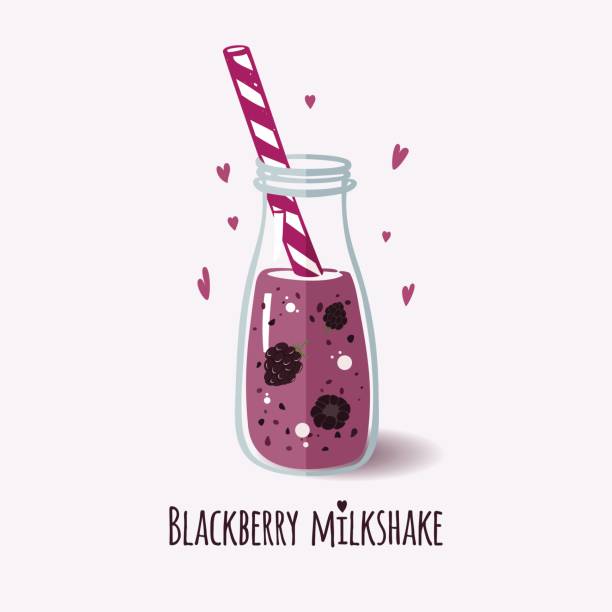 illustrations, cliparts, dessins animés et icônes de jolie bouteille avec blackberry milkshake - milk shake smoothie blackberry isolated