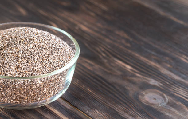 Glass bowl of chia seeds