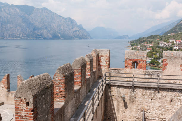 Italian coast city castle walls stock photo