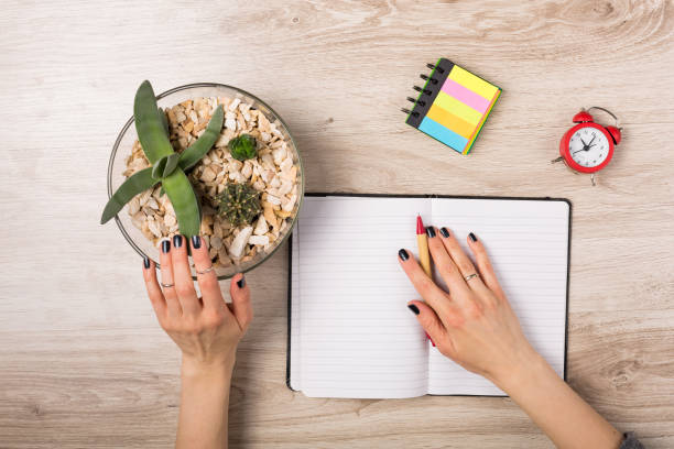 istock Office desk with stationary 669606634