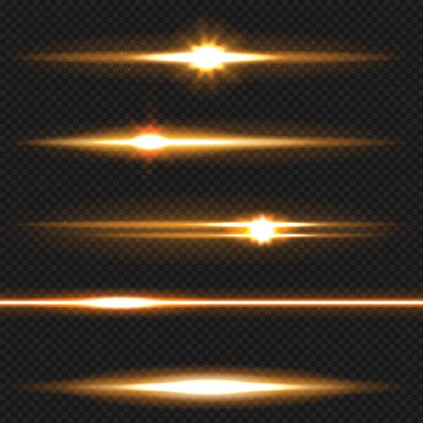Orange laser beams pack Orange horizontal lens flares pack. Laser beams, horizontal light rays. Vector, eps10 gold layer stock illustrations