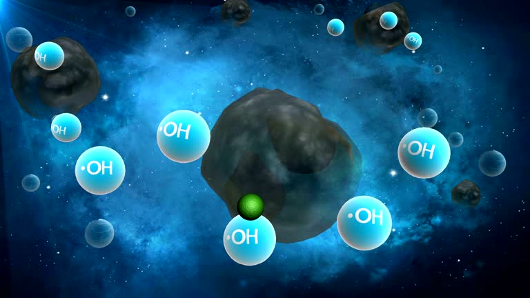 Hydroxyl radical decomposition of organic pollutants 3D simulation animation