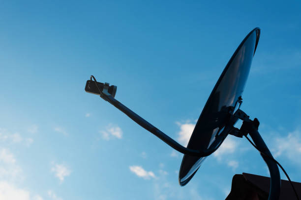 istock Satellite antenna against with blue sky background 669610714