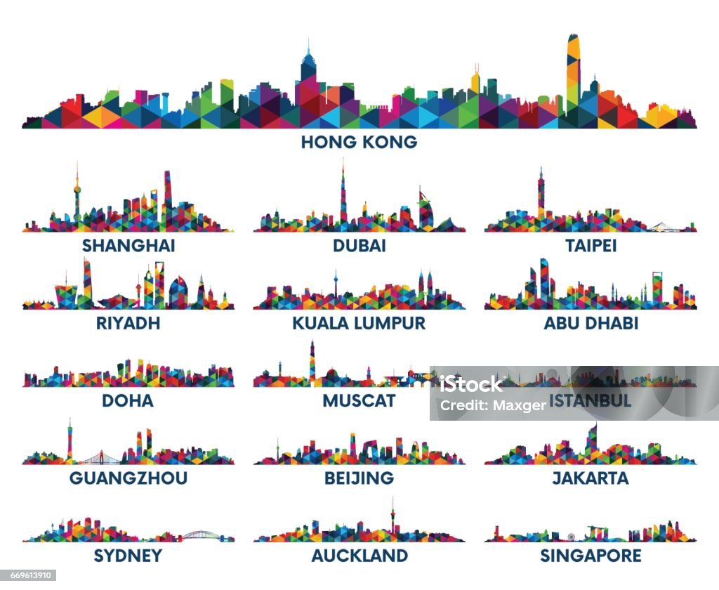 Skyline city Arabian Peninsula and Asia Geometric pattern skyline city Arabian Peninsula and Asia Urban Skyline stock vector