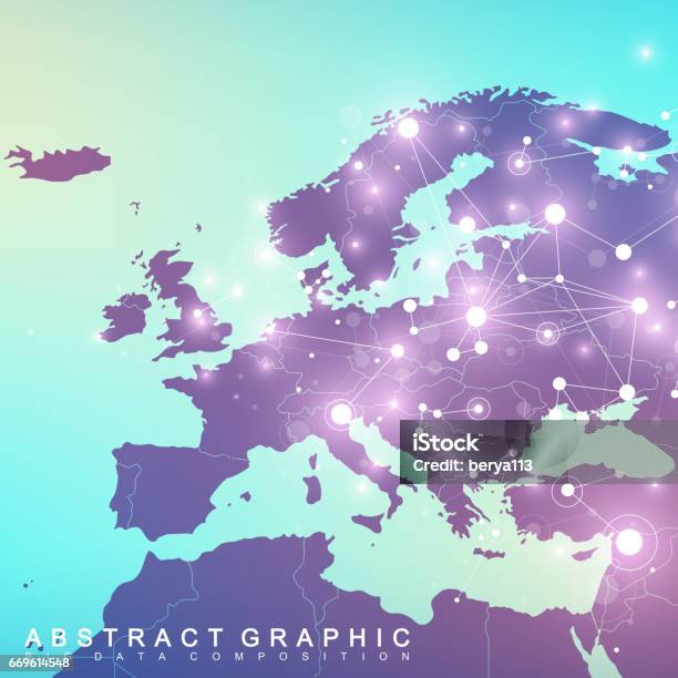 Geometric Graphic Background Communication With Europe Map Big Data Complex With Compounds Perspective Backdrop Minimal Array Digital Data Visualization Scientific Cybernetic Vector Illustration Stock Illustration - Download Image Now