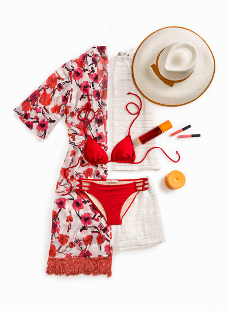 Beach accessories and clothing isolated on white background