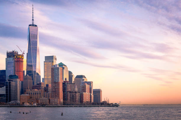 Freedom Tower and Lower Manhattan at dusk. April 2017