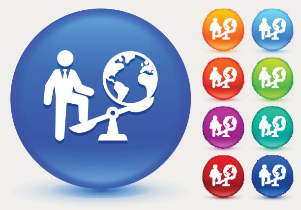 istock Businessman Vs. World Icon on Shiny Color Circle Buttons 669621568