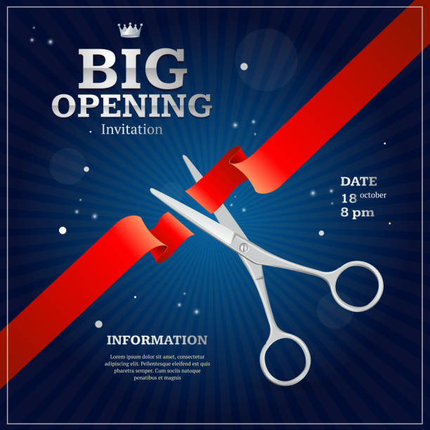 ilustrações de stock, clip art, desenhos animados e ícones de grand opening invitation card. vector - beginnings business new business ribbon