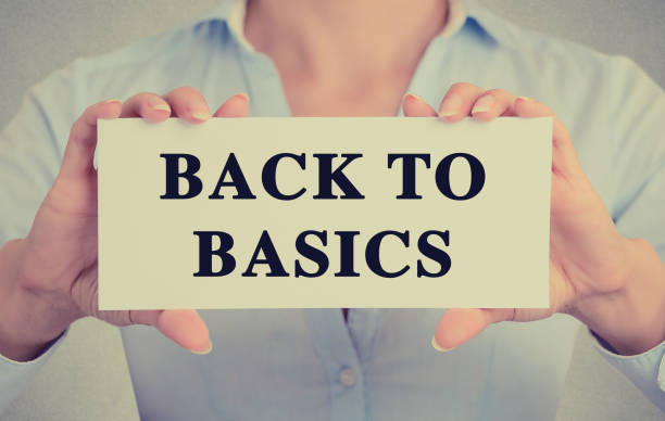 istock businesswoman hands holding white card sign note with back to basics text message 669627602