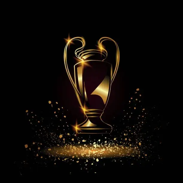 Vector illustration of Champions Cup. Golden Soccer trophy.