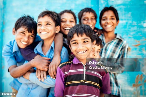 Smiling Happy Indian School Boys Together Rajasthan India Real People Portrait Stock Photo - Download Image Now