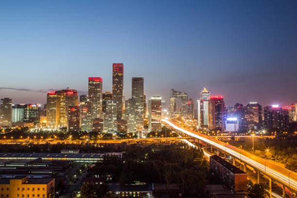 istock High angle view of Beijing Skyline at Dusk 669639266
