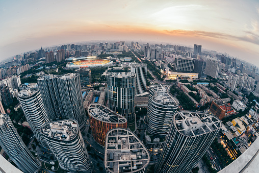 Fish-eye View of Sanlitun SOHO and Beijing City Urban Skyline
