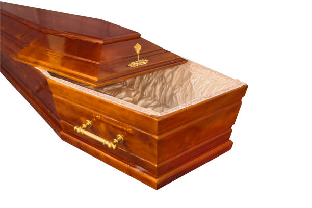 istock Wooden coffin isolated on white background 669642480