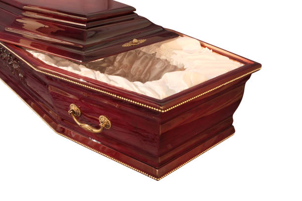istock Wooden coffin isolated on white background 669644668