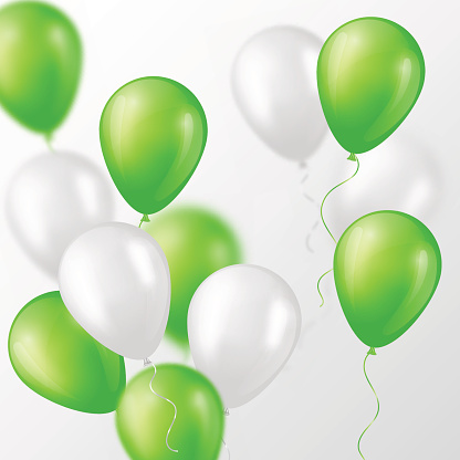 Realistic 3D glossy balloons with blur effect. Decorative element for party invitation design. Vector illustration.