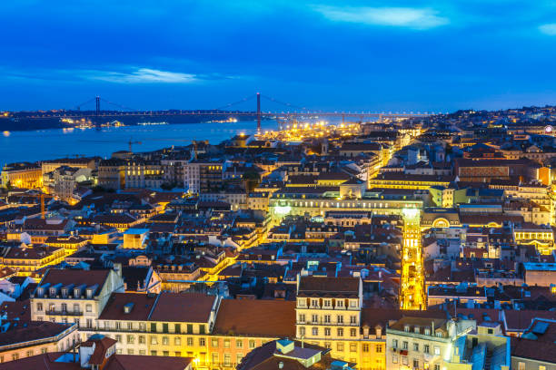 Lisbon view by night stock photo