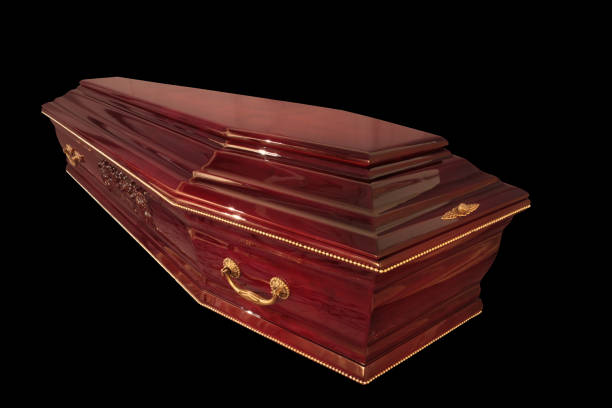 istock Wooden coffin isolated on white background 669645664
