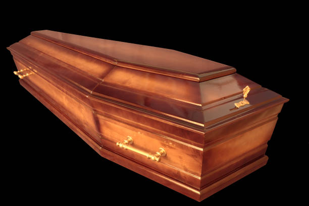 istock Wooden coffin isolated on white background 669649384