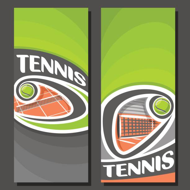 вектор вертикальные баннеры для тенниса - tennis tennis ball ball black background stock illustrations