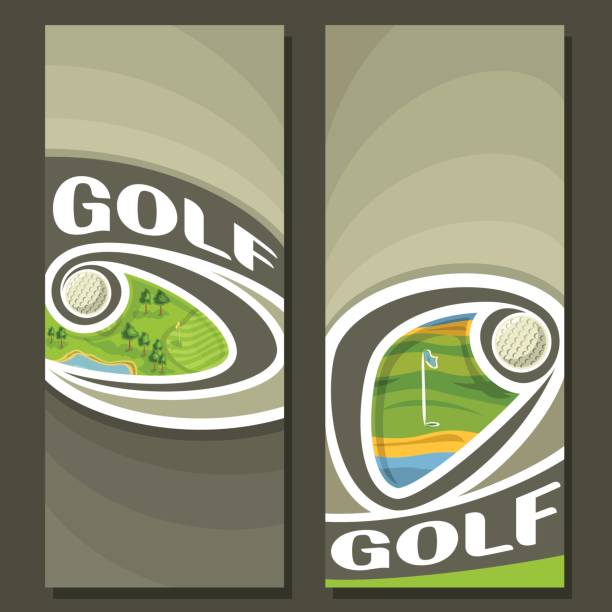 векторные вертикальные баннеры для поля для гольфа - golf ball golf curve banner stock illustrations
