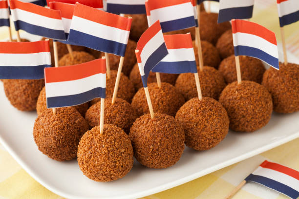 istock Dutch traditional snack croquettes with a Dutch flag 669653418
