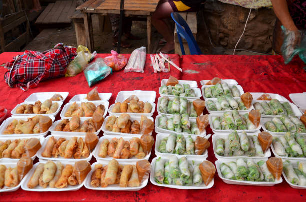 istock Fresh Vegetable Rice Sheet Roll or Spring rolls with vegetables laos style 669655658