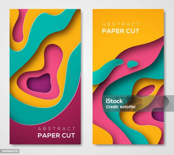 Vertical Banners With 3d Abstract Shapes Stock Illustration - Download Image Now - Abstract, Backgrounds, Multi-Layered Effect