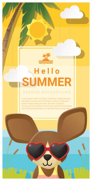 こんにちは夏の背景には、犬のサングラスを身に着けて、ベクトル、イラスト - relaxation vacations heat sunglasses点のイラスト素材／クリップアート素材／マンガ素材／アイコン素材
