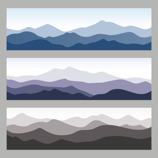 Horizontal mountain ridges. Set of nature backgrounds in different colors. Outdoor vector illustrations for hiking, travelling, banners and outdoor concept. appalachia stock illustrations