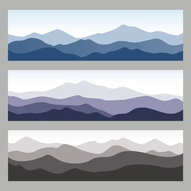 Vector illustration of Horizontal mountain ridges. Set of nature backgrounds in different colors.