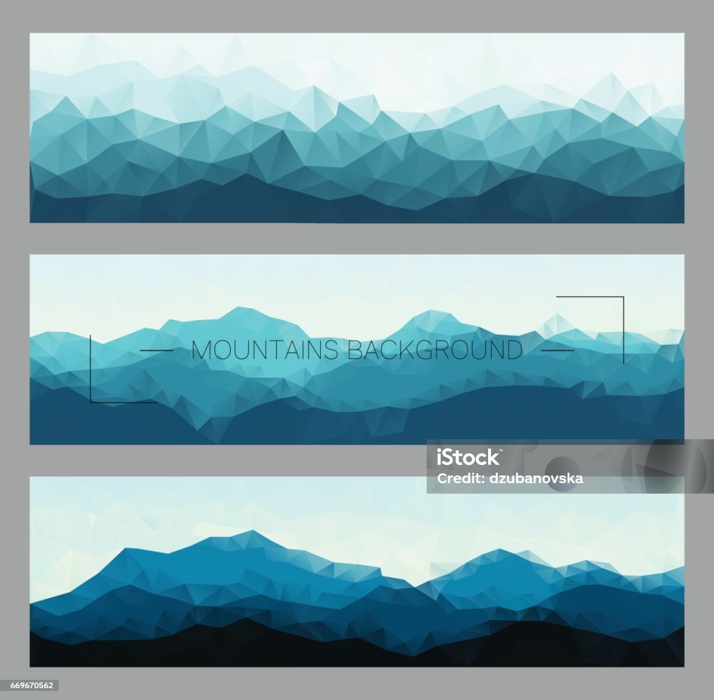 Polygonal mountain ridges. Set of outdoor vector illustrations. Horizontal nature backgrounds for hiking, travelling, banners and outdoor concept. Mountain stock vector