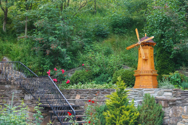 Decorative wooden mill in city park