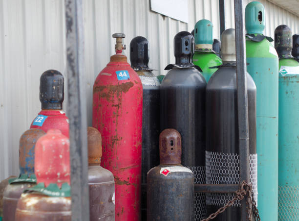 istock reusable gas tanks refills chemical products under pressure empty bottles 669678038